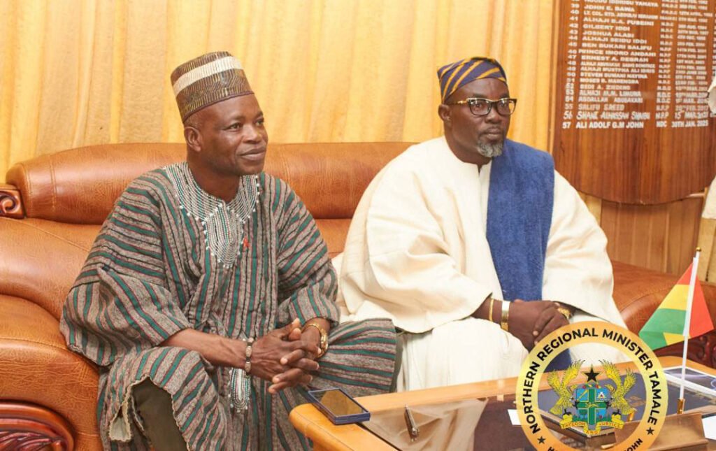 Saboba-Paramount-Chief Ubor Mateer John Bowan Sakojim IV (right) and Regional Minister (Left)
