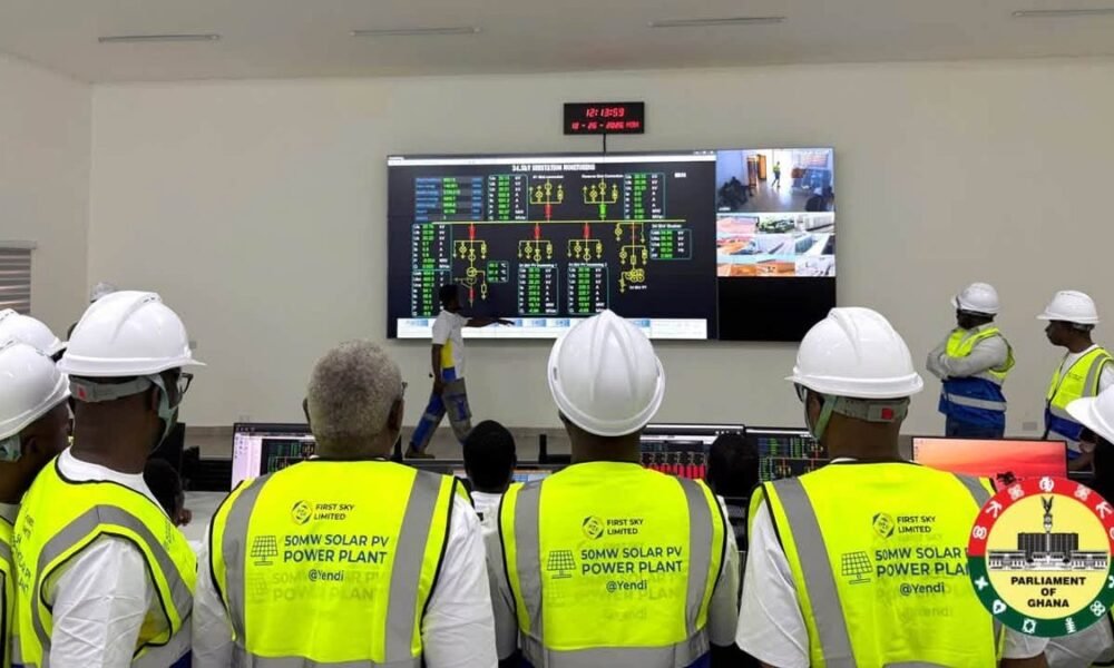 Members of Parliament's Energy and Mines Committee in the control room of the 50MW Yendi solar plant