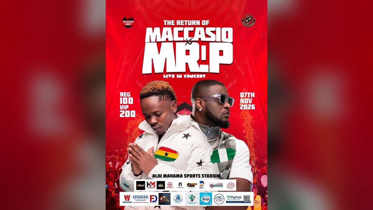 Maccasio x Mr. P concert flyer, Aliu Mahama Sports Stadium, Tamale, 7 November 2026