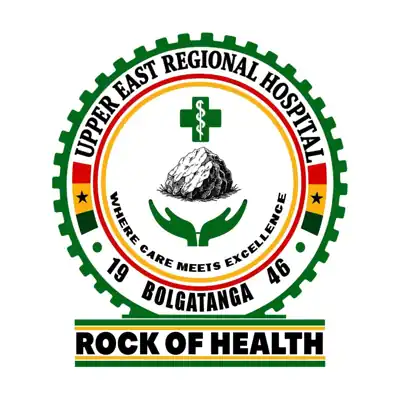 Upper East Regional Hospital crest with the motto Rock of Health